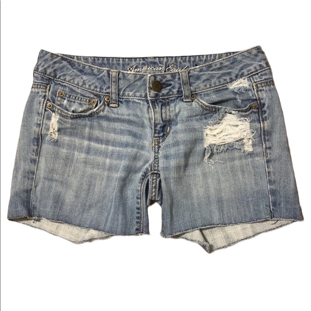 American Eagle Outfitters Blue Distressed Jean Shorts